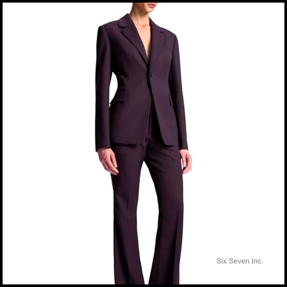 Wool Blend Fitted Jacket with Peak Lapels for Formal Business - Picture 5 of 5